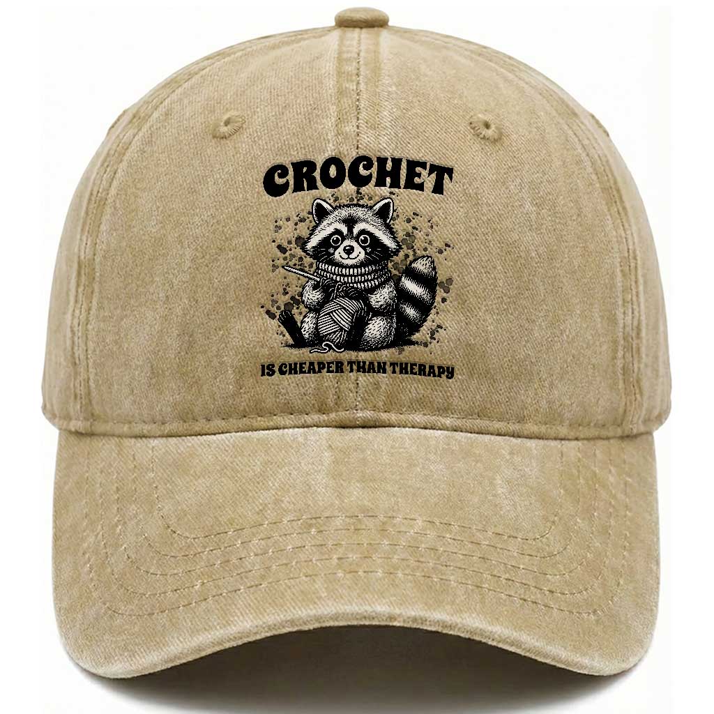 Crocheting Is My Therapy Washed Cotton Baseball Cap Raccoon Yarn Lover TS12 Print Your Wear