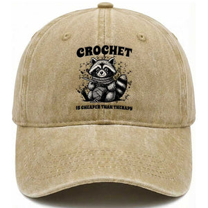 Crocheting Is My Therapy Washed Cotton Baseball Cap Raccoon Yarn Lover TS12 Print Your Wear