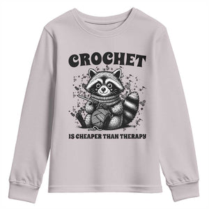 Crocheting Is My Therapy Youth Sweatshirt Raccoon Yarn Lover TS12 Ice Gray Print Your Wear