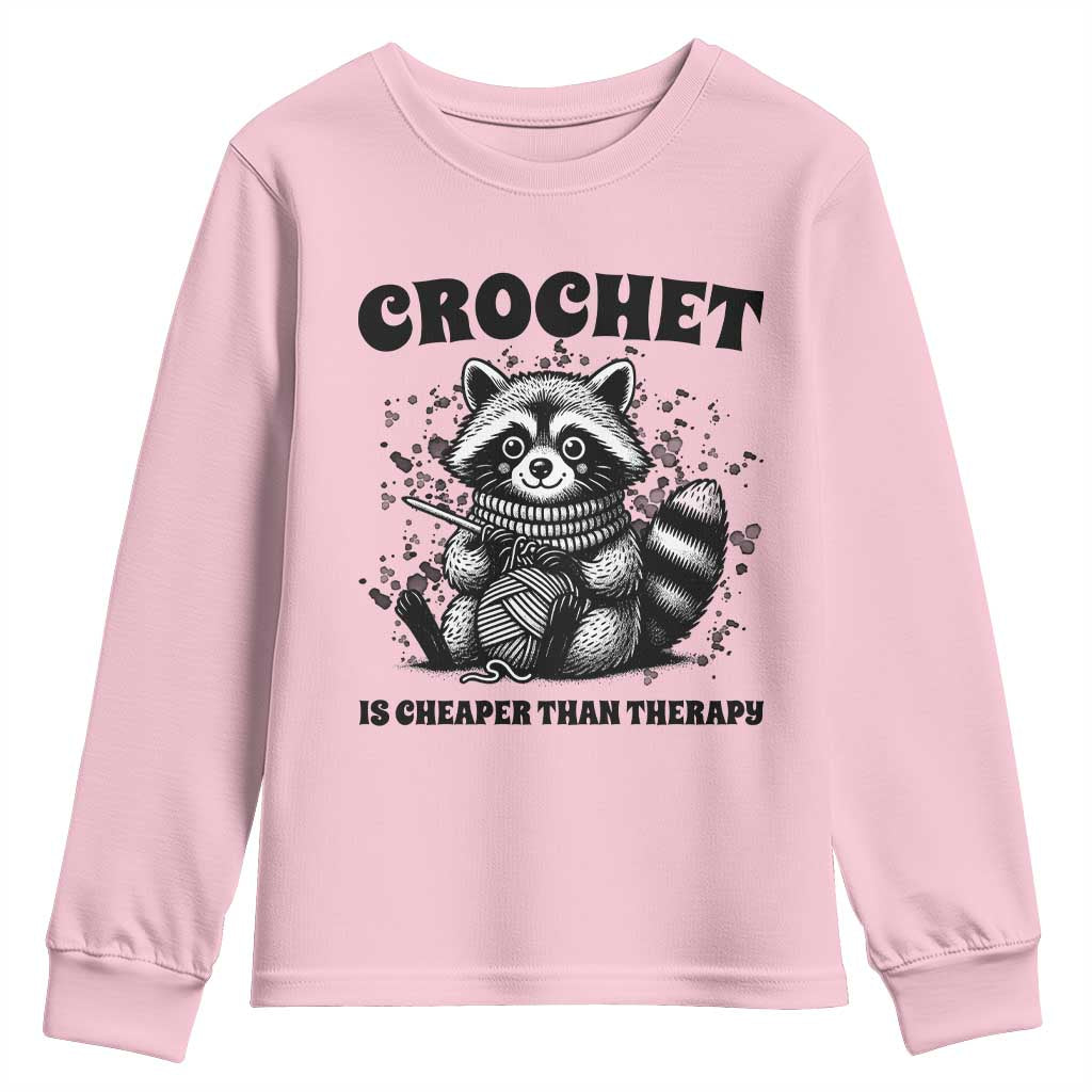 Crocheting Is My Therapy Youth Sweatshirt Raccoon Yarn Lover TS12 Light Pink Print Your Wear