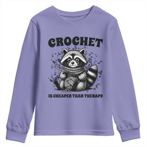 Crocheting Is My Therapy Youth Sweatshirt Raccoon Yarn Lover TS12 Violet Print Your Wear