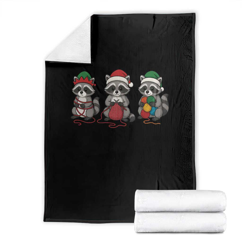 Christmas Raccoon Knitting Throw Blanket Funny Holiday Yarn Gift TS12 Black Print Your Wear