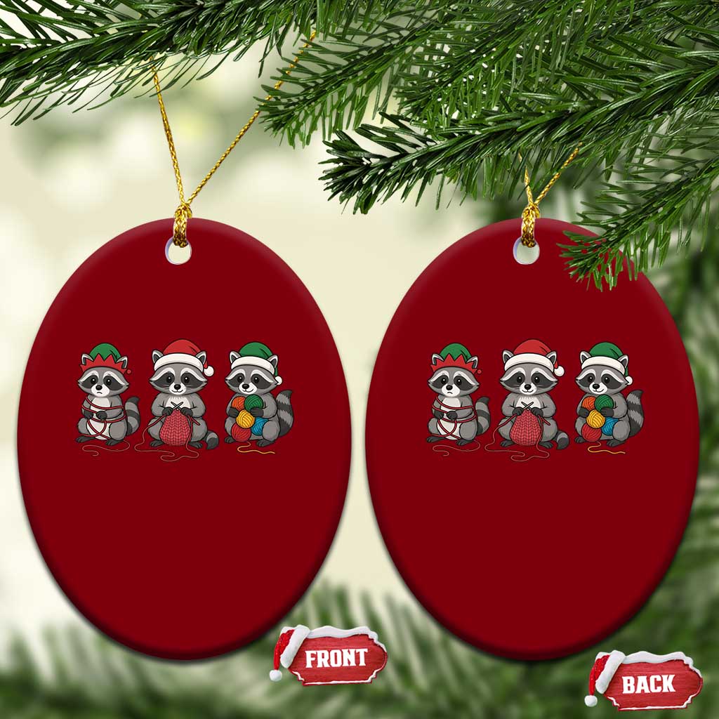 Xmas Raccoon Knitting Ceramic Ornament Funny Holiday Yarn Gift TS12 Print Your Wear