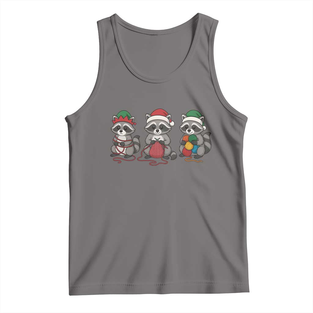 Christmas Raccoon Knitting Tank Top Funny Holiday Yarn Gift TS12 Deep Heather Print Your Wear