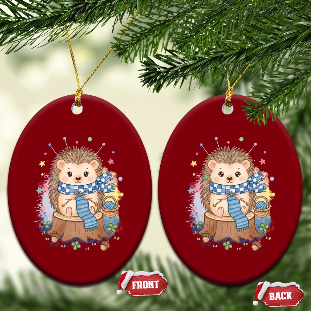 Cute Hedgehog Knitting Ceramic Ornament Gift For Crocheter TS12 Print Your Wear