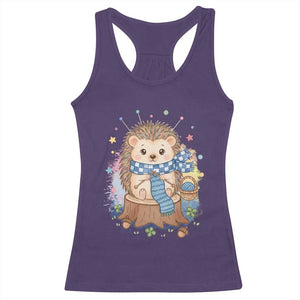 Cute Hedgehog Knitting Racerback Tank Top Gift For Crocheter TS12 Purple Print Your Wear