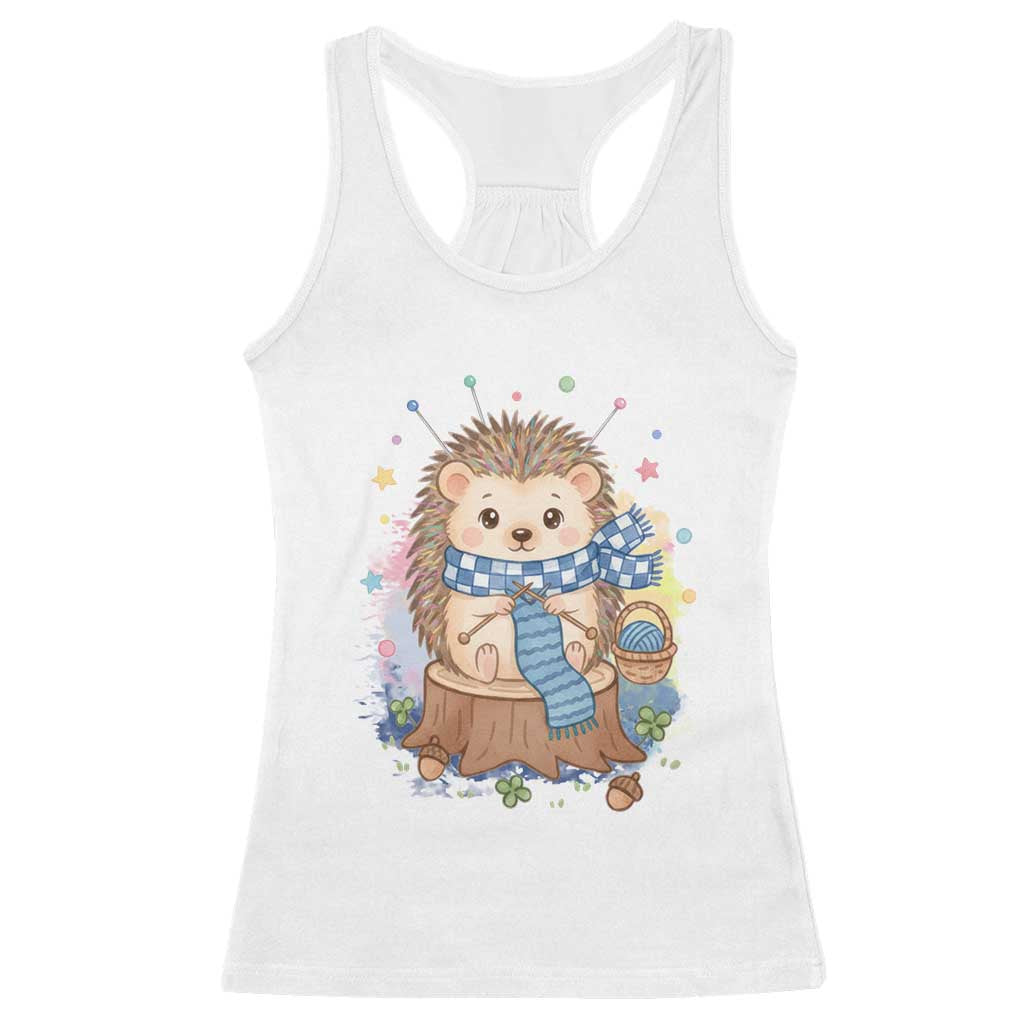 Cute Hedgehog Knitting Racerback Tank Top Gift For Crocheter TS12 White Print Your Wear
