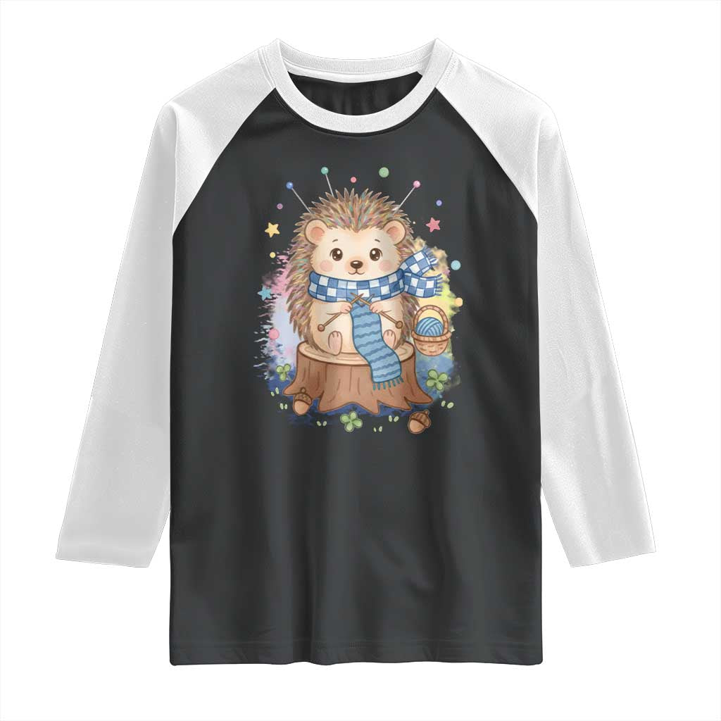 Cute Hedgehog Knitting Raglan Shirt Gift For Crocheter TS12 Black White Print Your Wear