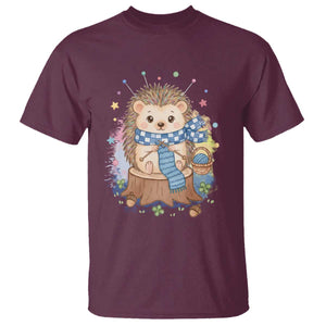 Cute Hedgehog Knitting T Shirt Gift For Crocheter TS12 Maroon Print Your Wear