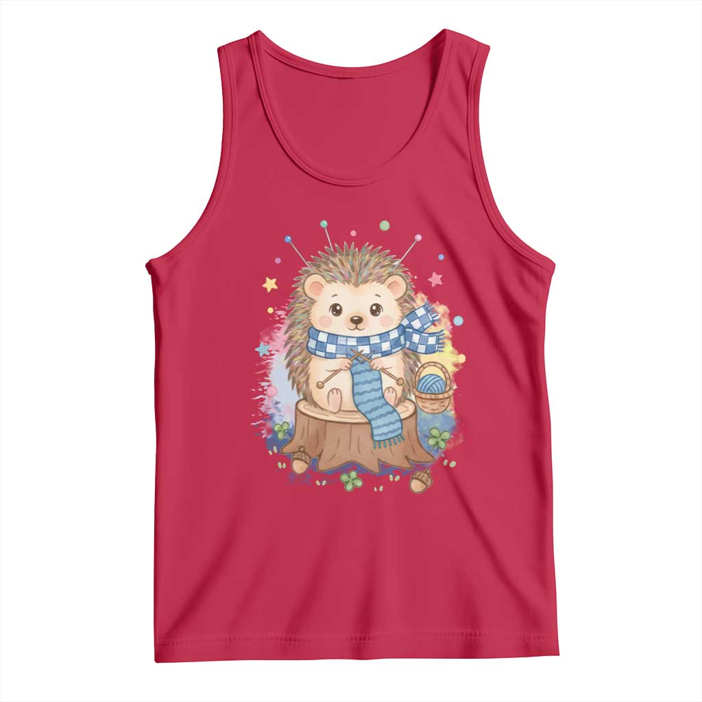 Cute Hedgehog Knitting Tank Top Gift For Crocheter TS12 Red Print Your Wear