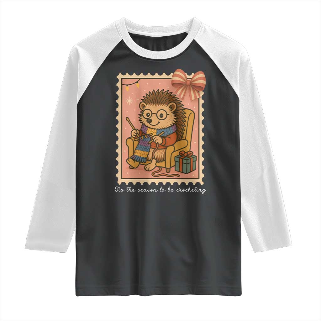 Cute Hedgehog Knitting Raglan Shirt Christmas Holiday Gift TS12 Black White Print Your Wear