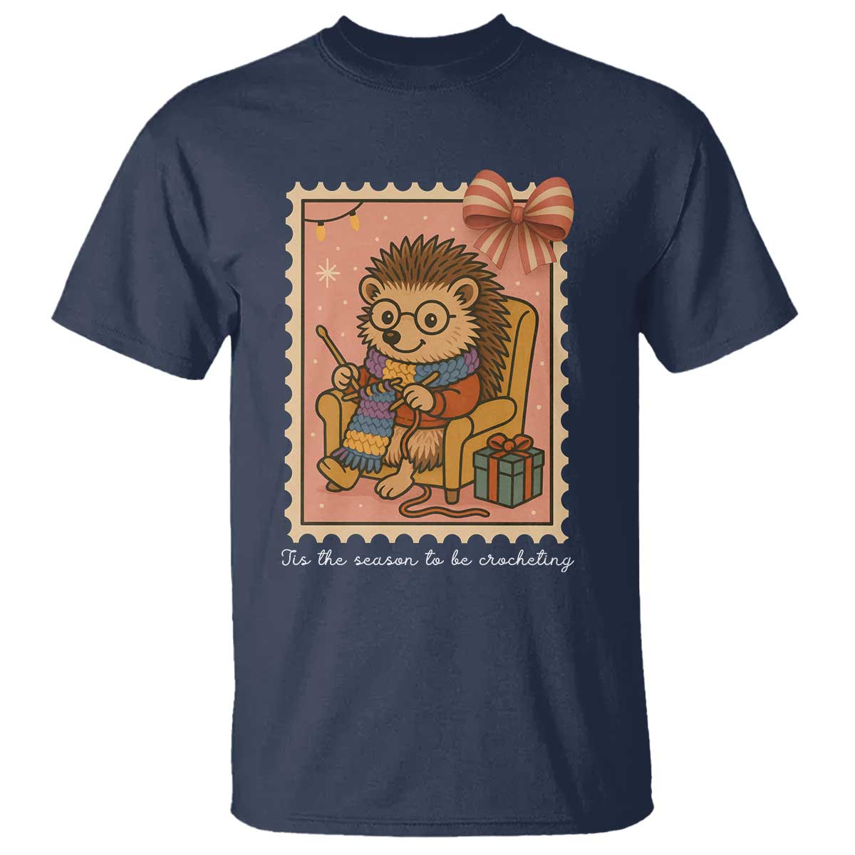 Cute Hedgehog Knitting T Shirt Christmas Holiday Gift TS12 Navy Print Your Wear