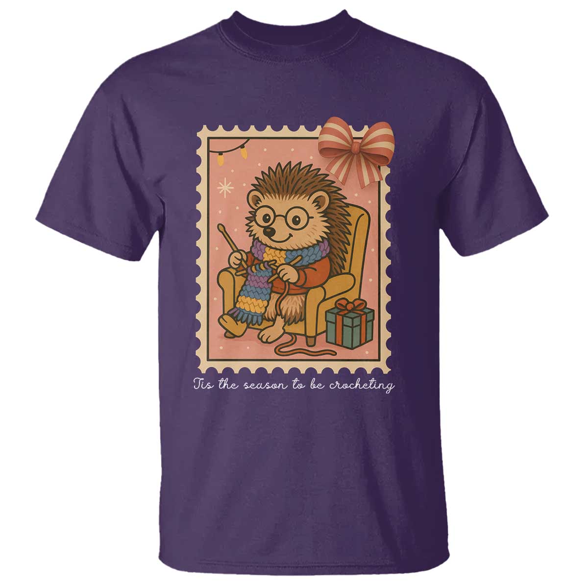 Cute Hedgehog Knitting T Shirt Christmas Holiday Gift TS12 Purple Print Your Wear