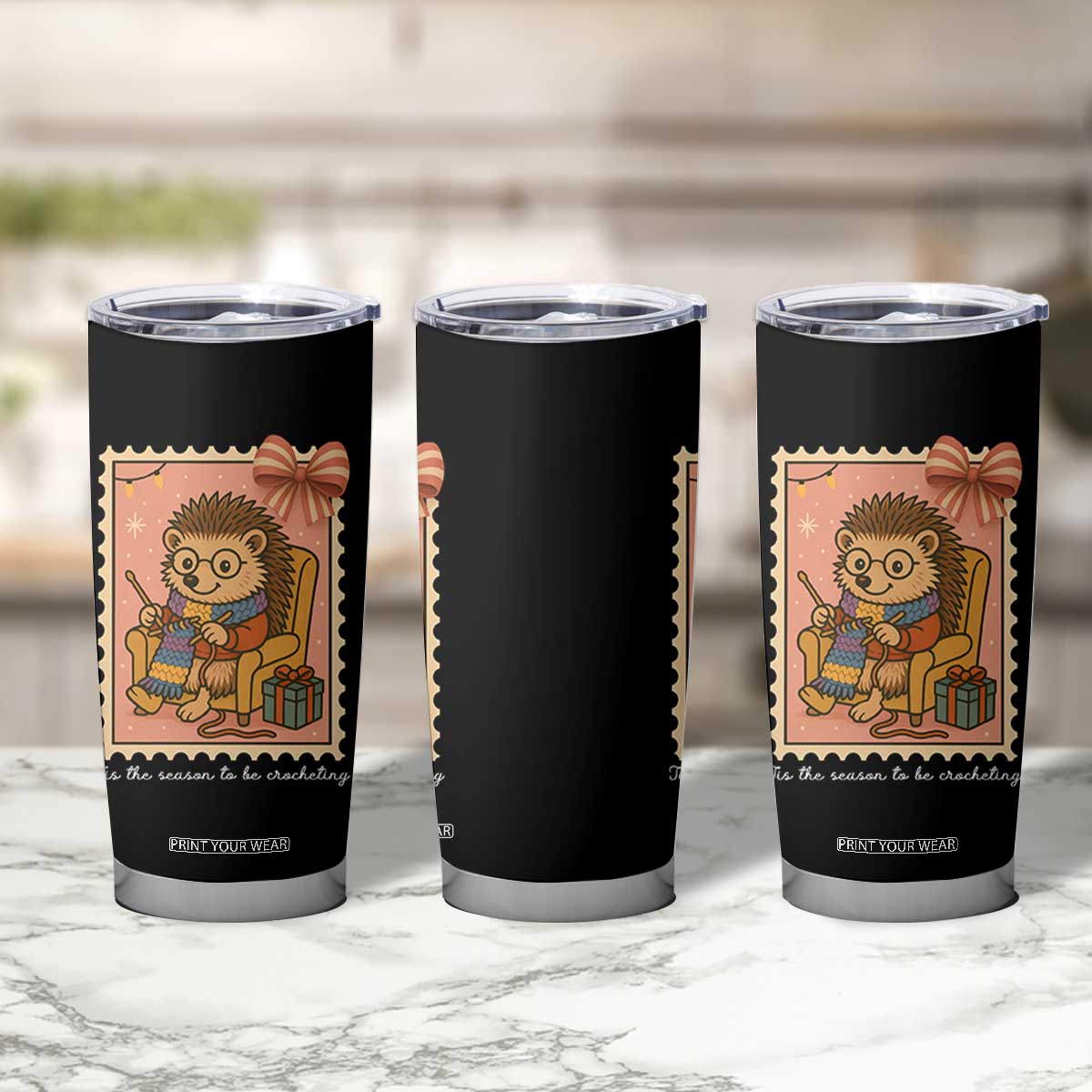 Cute Hedgehog Knitting Tumbler Cup Christmas Holiday Gift TS12 Print Your Wear