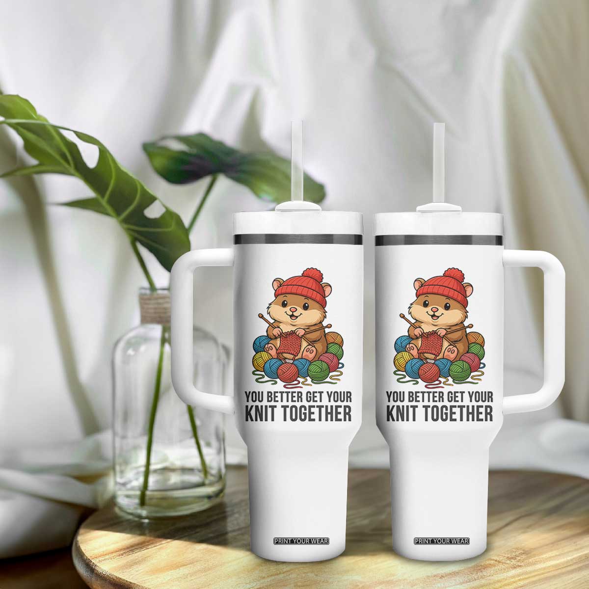 Cute Hamster Knitting Tumbler With Handle You Better Get Your Knit Together TS12 Print Your Wear