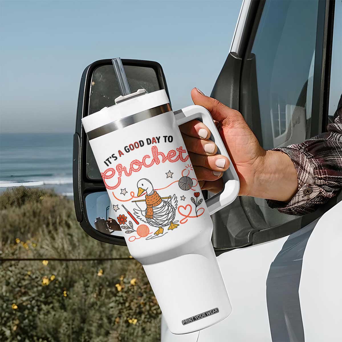 Funny Goose Crocheting Tumbler With Handle It Is A Good Day To Crochet TS12 Print Your Wear