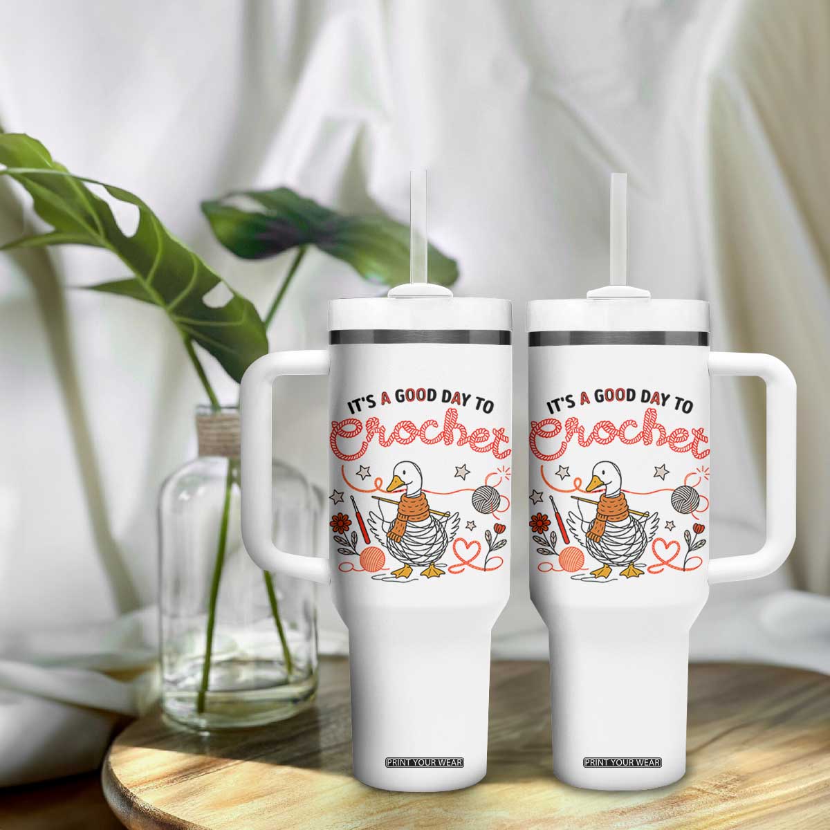 Funny Goose Crocheting Tumbler With Handle It Is A Good Day To Crochet TS12 Print Your Wear