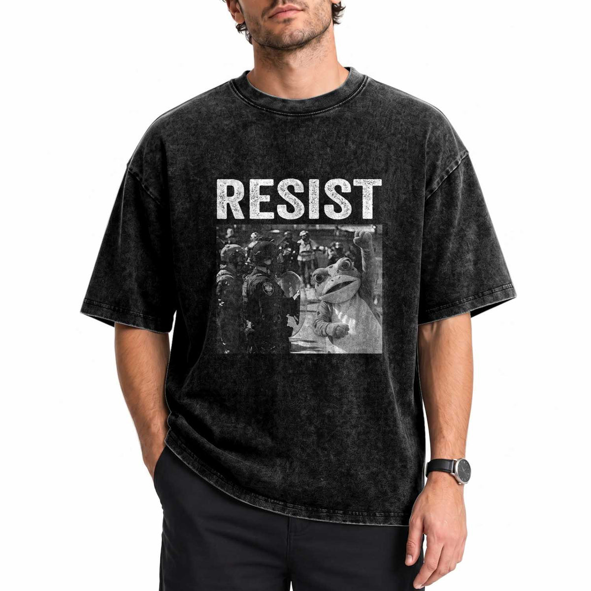 Portland Frog Protest Washed Cotton T-Shirt Funny Rebel Gift
