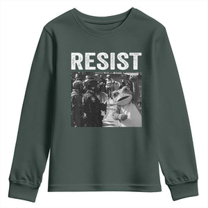 Portland Frog Protest Youth Sweatshirt Funny Rebel Gift TS12 Dark Forest Green Print Your Wear