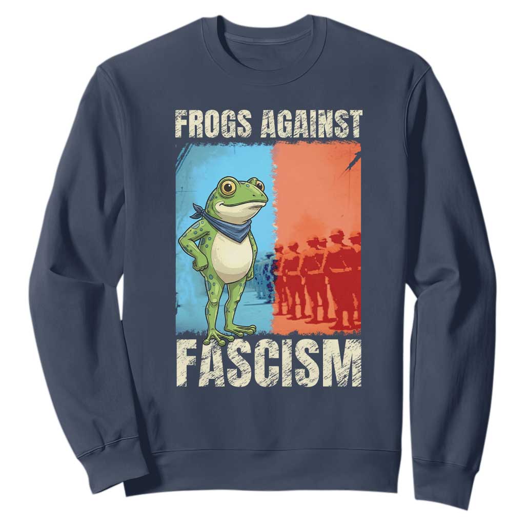Frogs Against Fascism Sweatshirt Portland Protest Vintage Meme Gift TS12 Navy Print Your Wear