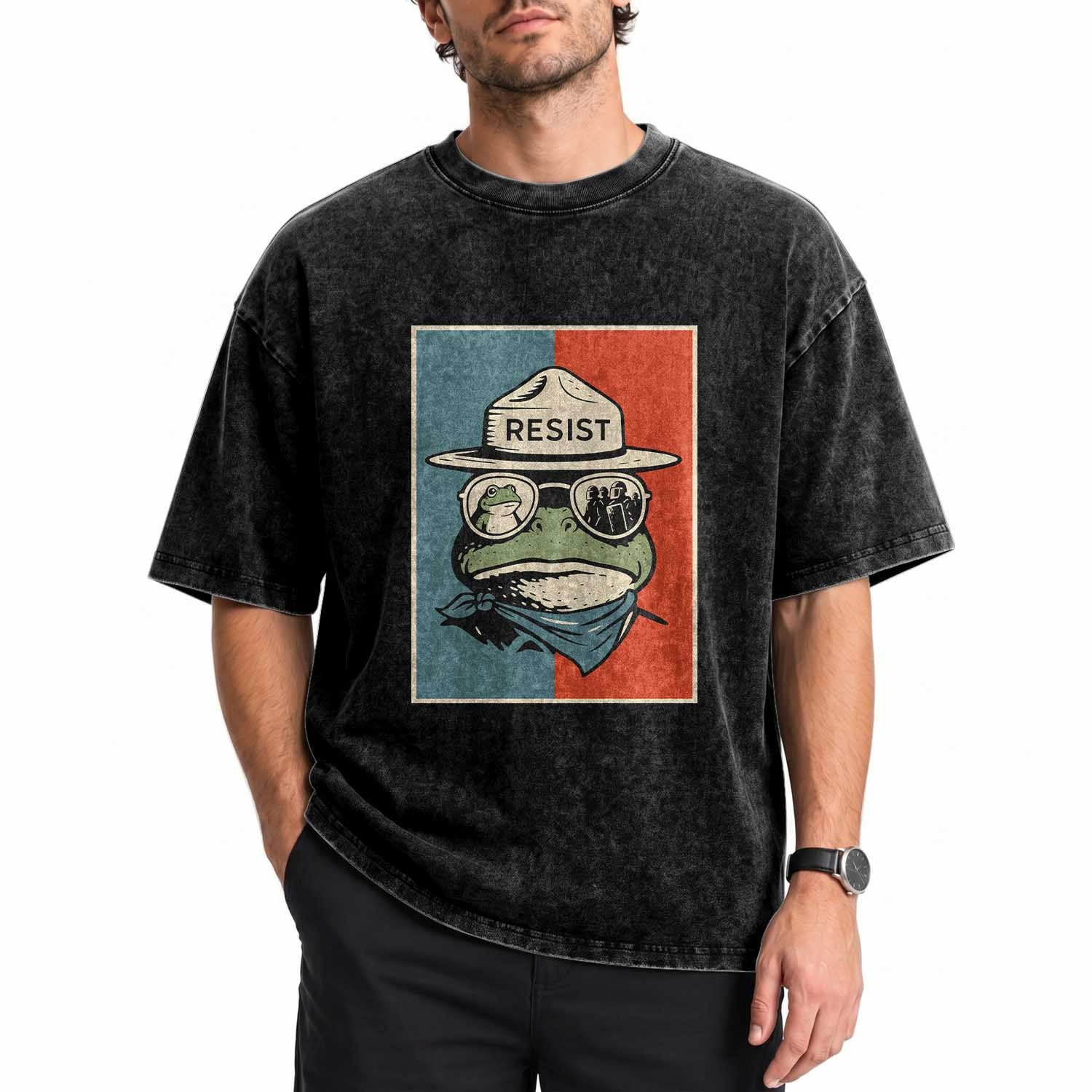 Resist Frog Meme Washed Cotton T-Shirt Portland Vintage Aesthetic Gift