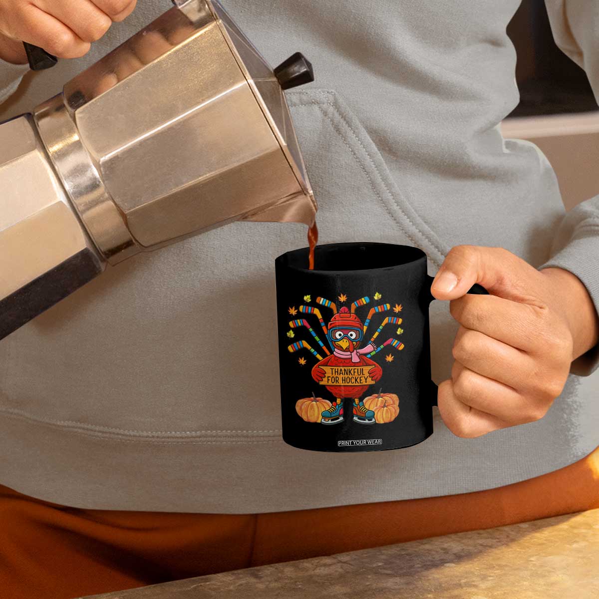 Funny Turkey Ice Hockey Gift Coffee Mug Thankful For Hockey TS12 Print Your Wear