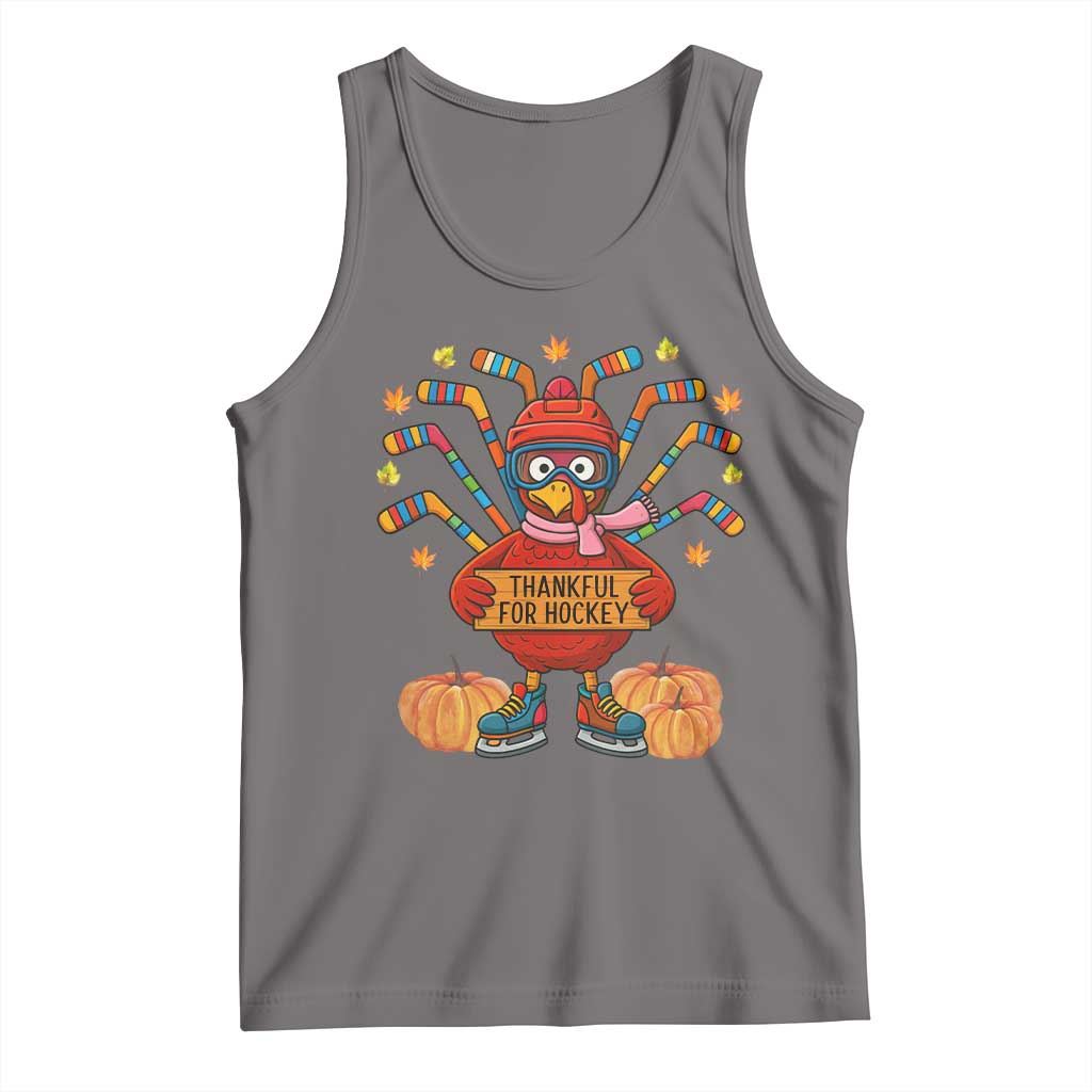 Funny Turkey Ice Hockey Gift Tank Top Thankful For Hockey TS12 Deep Heather Print Your Wear