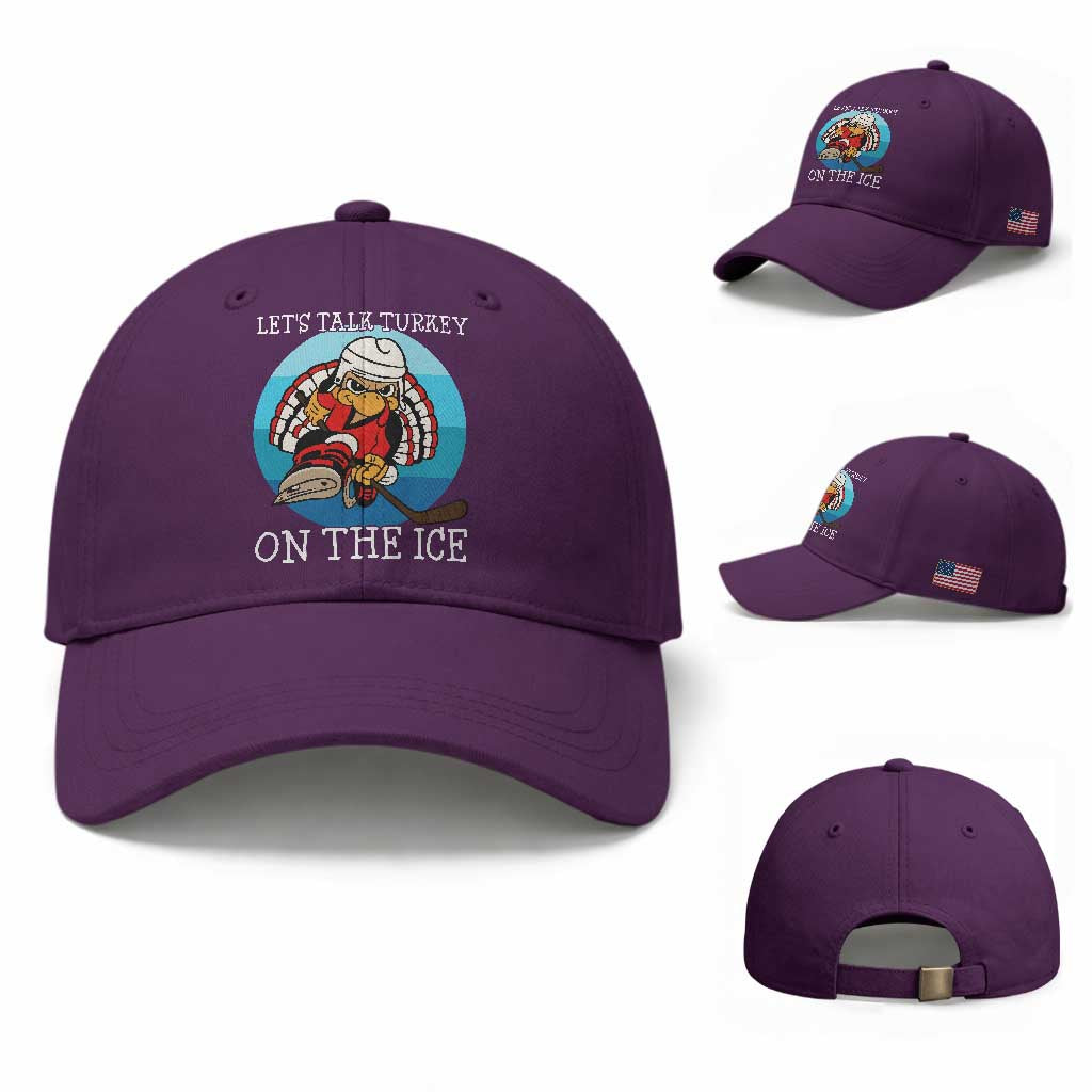 Lets Talk Turkey On The Ice Baseball Cap Retro Ocean Blue Ice Hockey Gift TS12 Baseball Cap Universal Fit Purple Print Your Wear