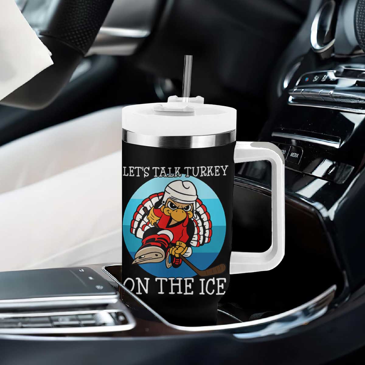 Lets Talk Turkey On The Ice Tumbler With Handle Retro Ocean Blue Ice Hockey Gift TS12 Print Your Wear