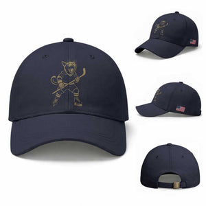 Vintage Cat Playing Hockey Baseball Cap Kitten Lover Player Gift TS12 Baseball Cap Universal Fit Navy Print Your Wear