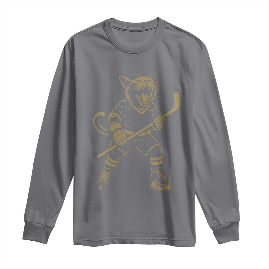 Vintage Cat Playing Hockey Long Sleeve Shirt Kitten Lover Player Gift TS12 Charcoal Print Your Wear