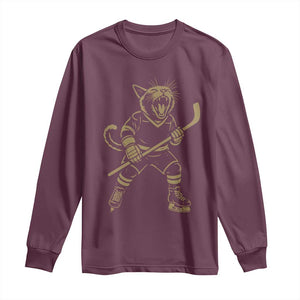 Vintage Cat Playing Hockey Long Sleeve Shirt Kitten Lover Player Gift TS12 Maroon Print Your Wear