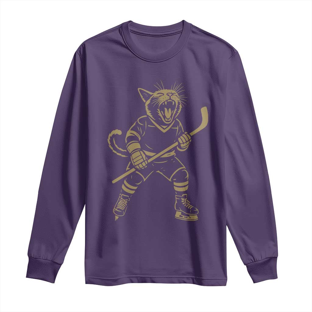 Vintage Cat Playing Hockey Long Sleeve Shirt Kitten Lover Player Gift TS12 Purple Print Your Wear