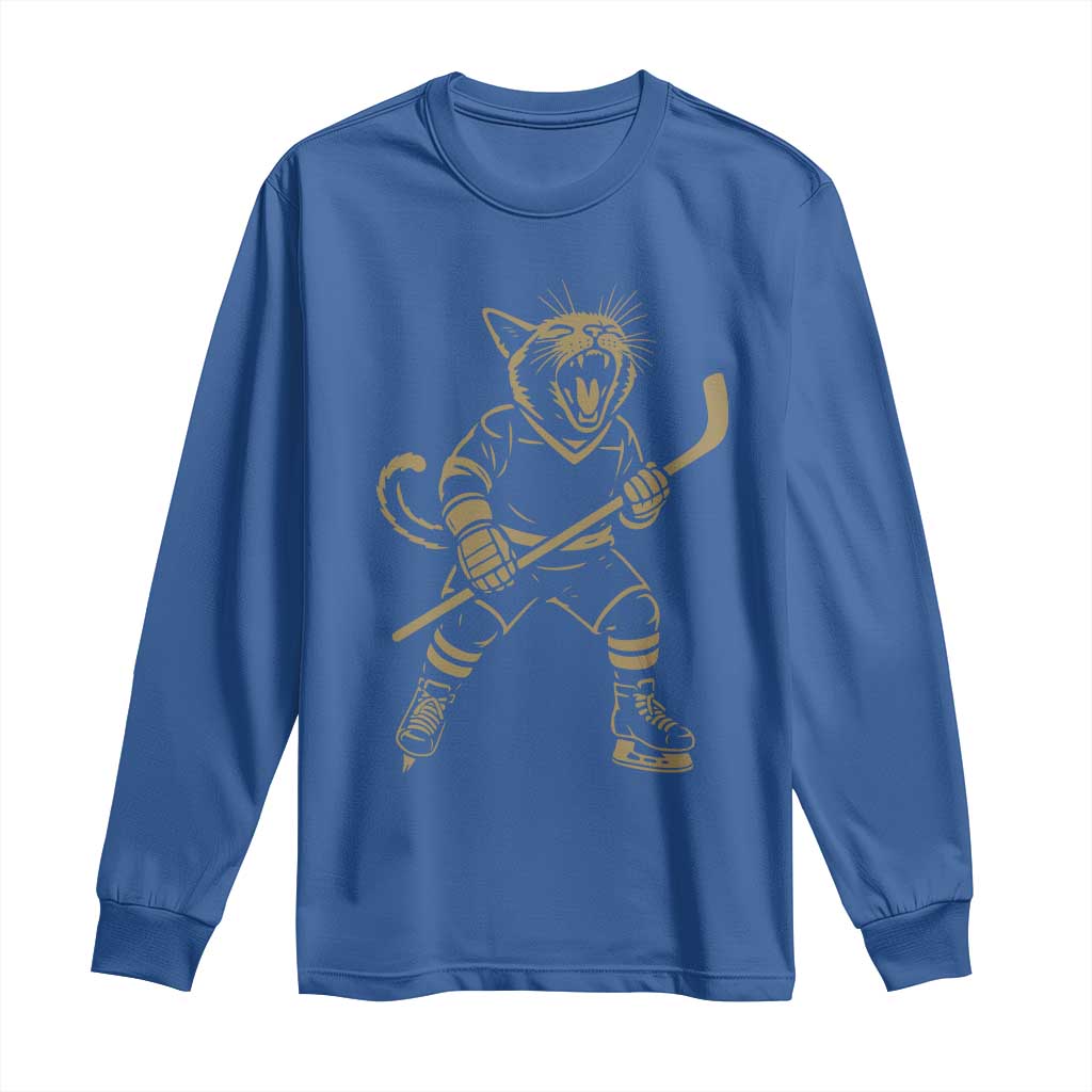 Vintage Cat Playing Hockey Long Sleeve Shirt Kitten Lover Player Gift TS12 Royal Blue Print Your Wear