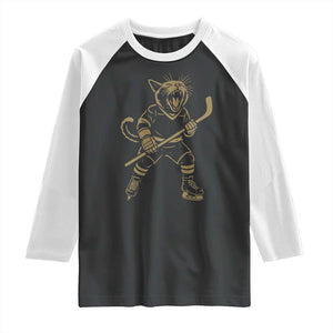 Vintage Cat Playing Hockey Raglan Shirt Kitten Lover Player Gift TS12 Black White Print Your Wear