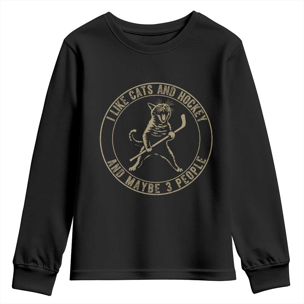 Vintage I Like Cats And Hockey And Maybe Three People Funny Gift Youth Sweatshirt TS12 Black Print Your Wear
