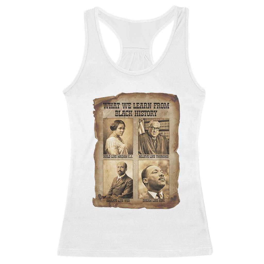 What We Learn From Black History Racerback Tank Top Iconic African American Figures TS12 White Print Your Wear