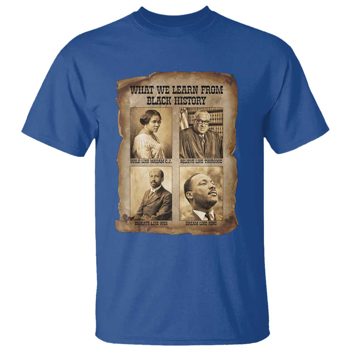 What We Learn From Black History T Shirt Iconic African American Figures TS12 Royal Blue Print Your Wear