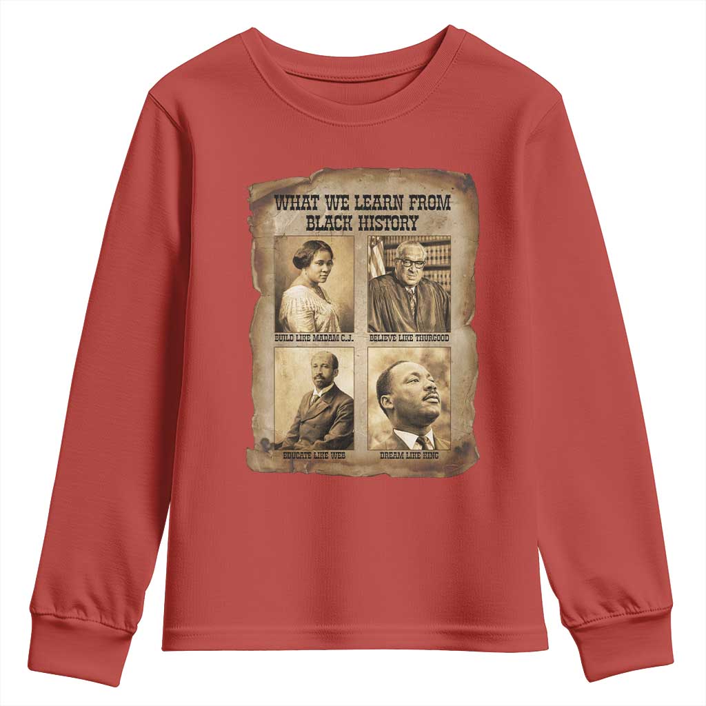 What We Learn From Black History Youth Sweatshirt Iconic African American Figures TS12 Red Print Your Wear