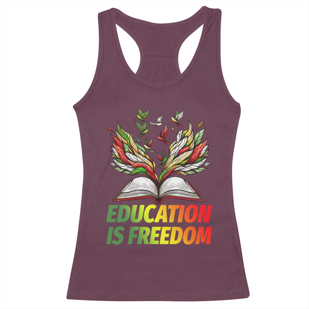 Education Is Freedom Racerback Tank Top Inspirational Black Teacher Gift TS12 Maroon Print Your Wear