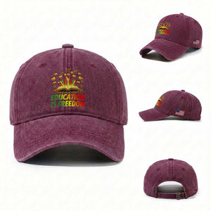 Education Is Freedom Washed Cotton Baseball Cap Black Education Teacher Gift TS12 Washed Cap Universal Fit Burgundy Print Your Wear