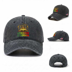 Education Is Freedom Washed Cotton Baseball Cap Black Education Teacher Gift TS12 Washed Cap Universal Fit Dark Gray Print Your Wear