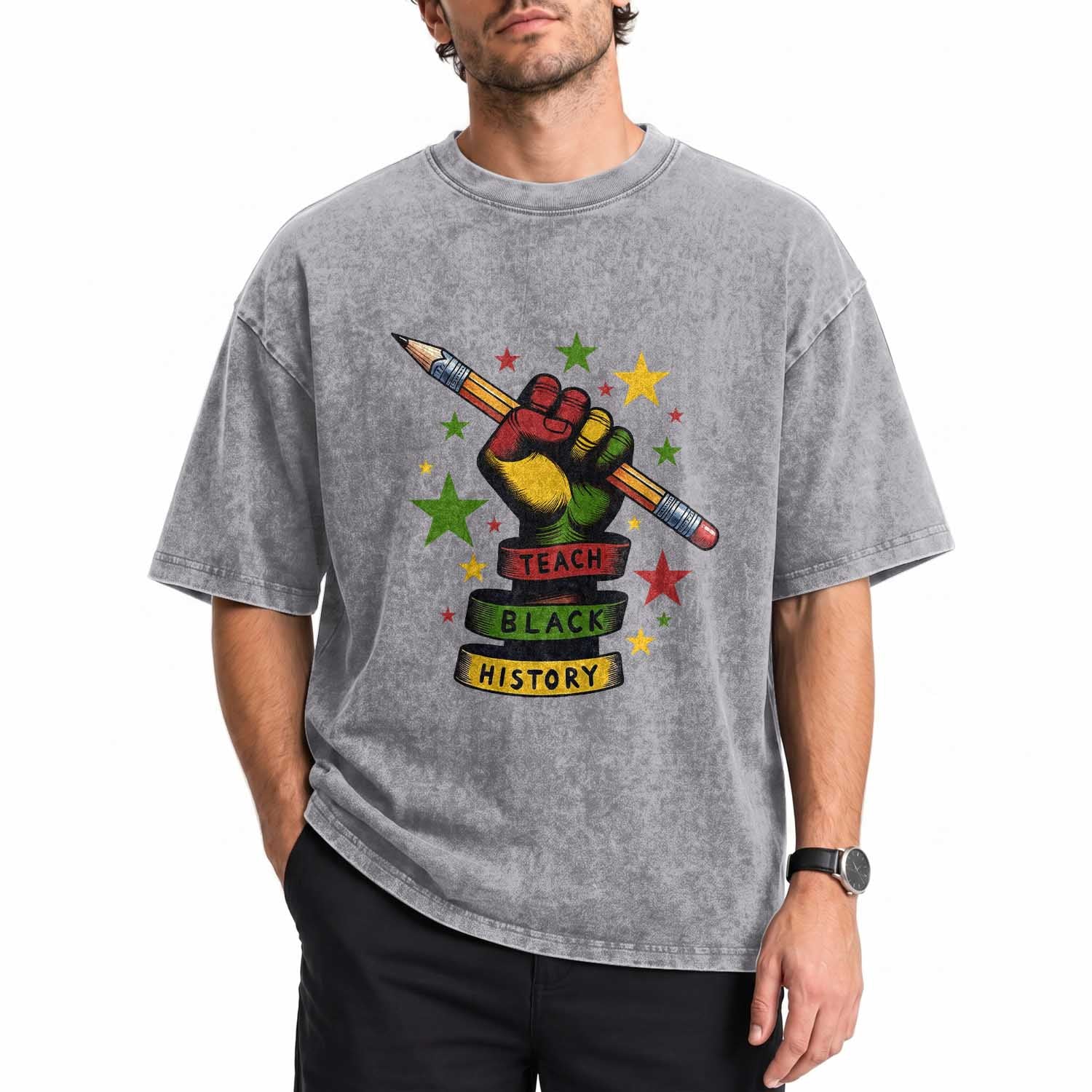 Teach Black History Education Pride Washed Cotton T-Shirt Black History Month