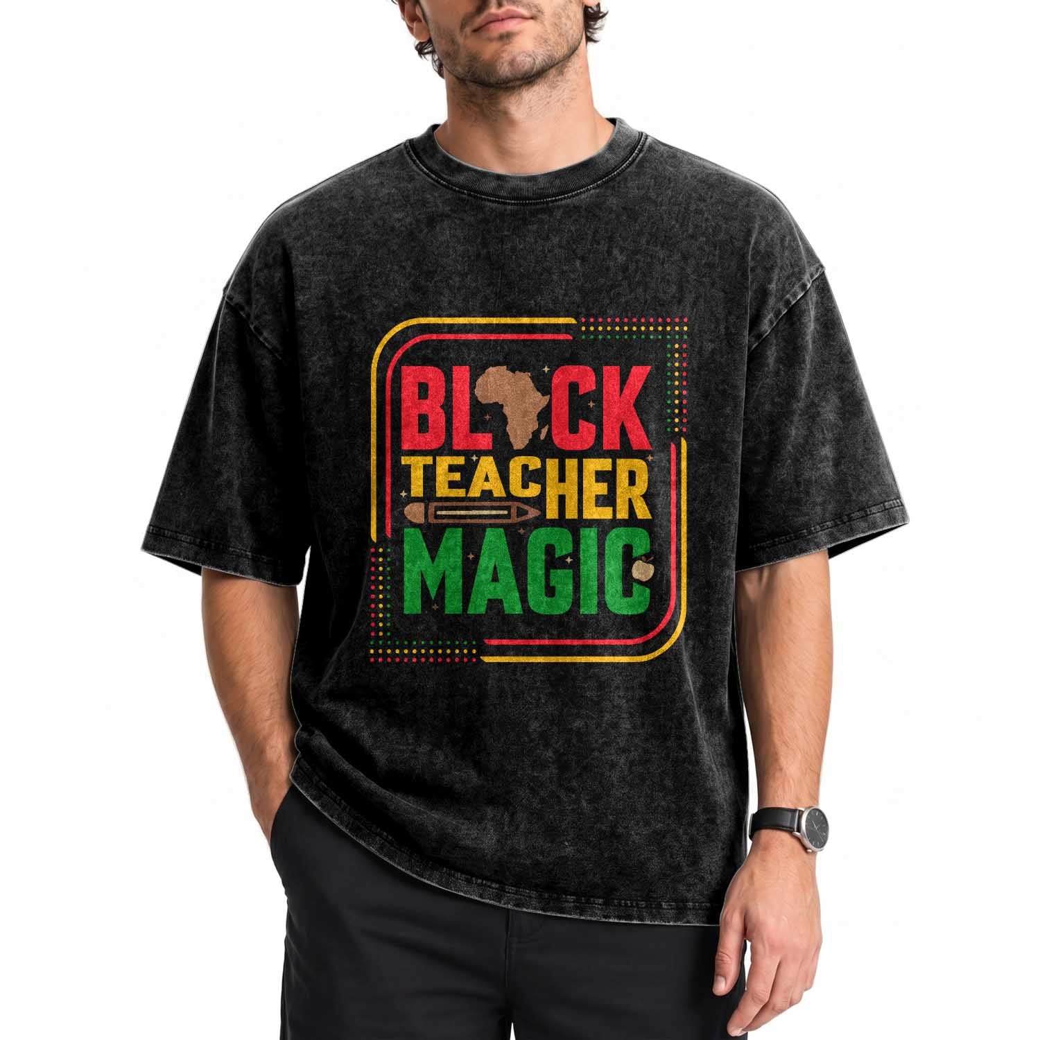 Black Teacher Magic Washed Cotton T-Shirt African American Pride Educator Gift