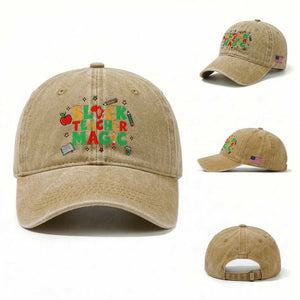 Inspirational Black Teacher Magic Washed Cotton Baseball Cap African American History Month TS12 Washed Cap Universal Fit Khaki Print Your Wear