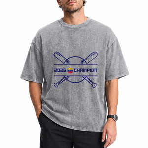 Venezuela Champions 2026 Washed Cotton T-Shirt Baseball Pride Gift