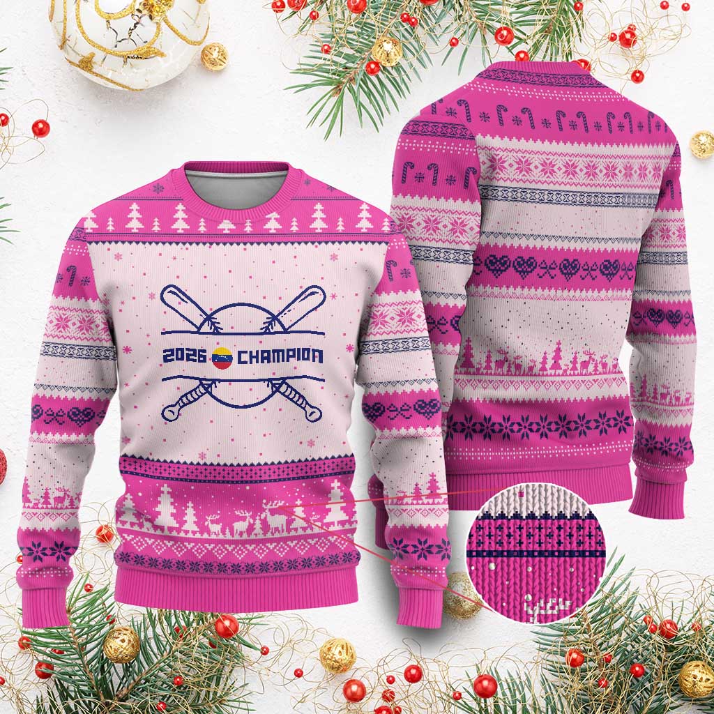 Venezuela Champions 2026 Ugly Christmas Sweater Baseball Pride Gift TS12 Hot Pink Print Your Wear