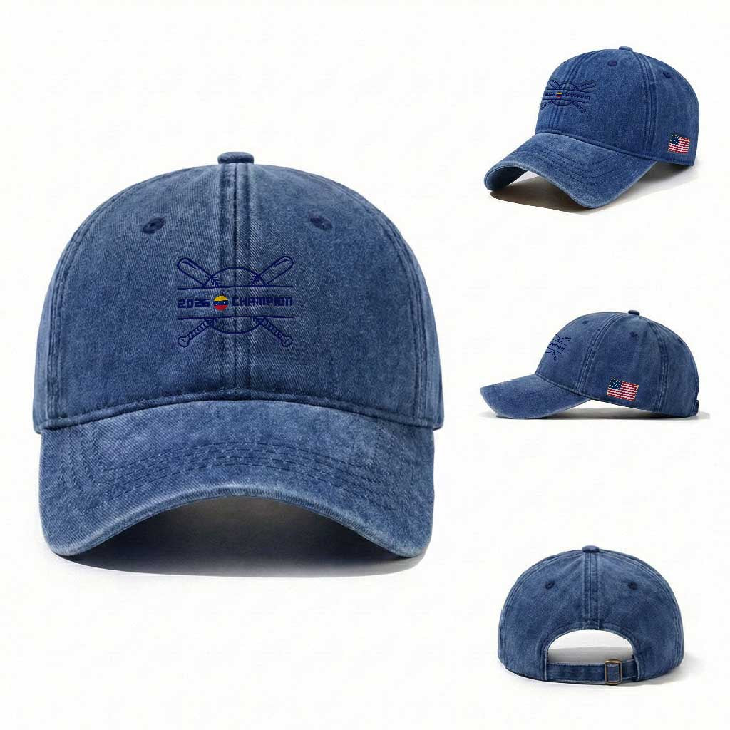 Venezuela Champions 2026 Washed Cotton Baseball Cap Baseball Pride Gift TS12 Washed Cap Universal Fit Royal Blue Print Your Wear