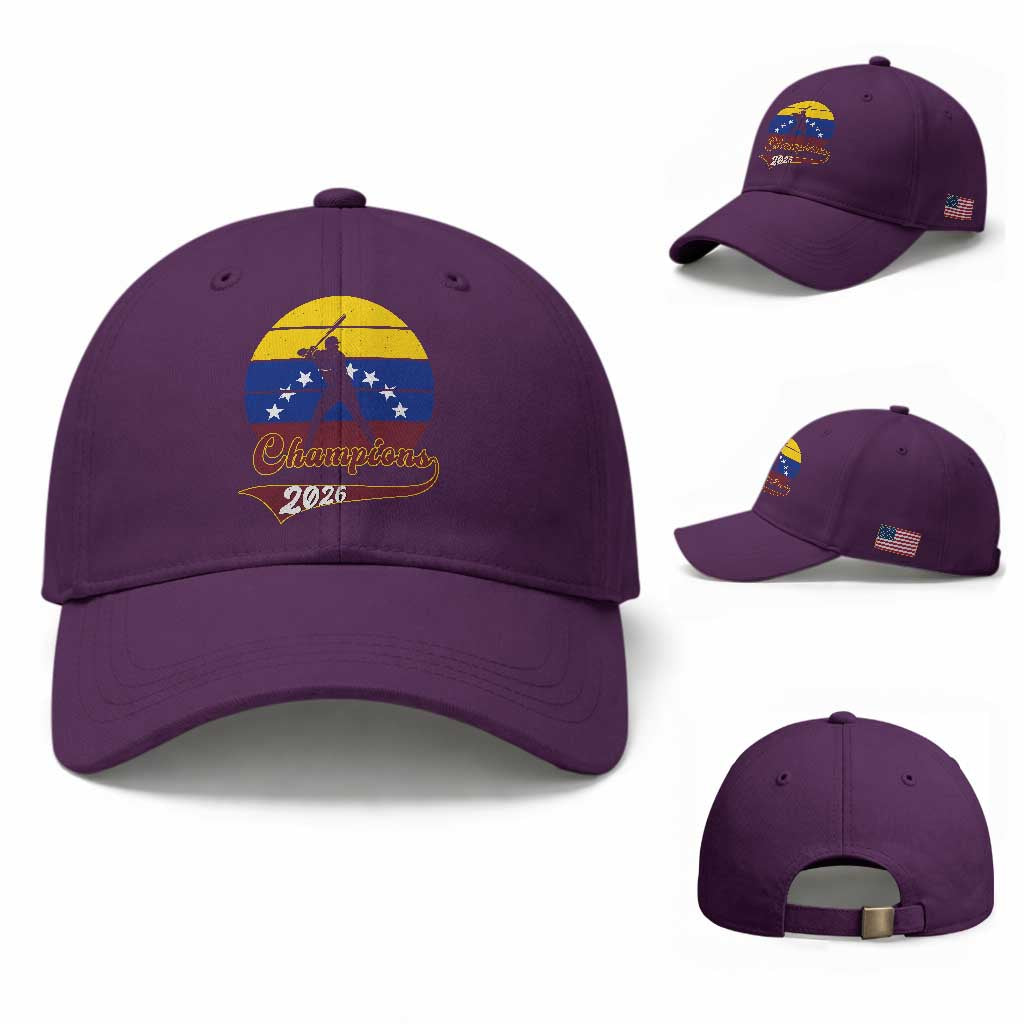 Vintage Venezuela 2026 Champions Baseball Cap Patriotic Baseball Pride Gift TS12 Baseball Cap Universal Fit Purple Print Your Wear