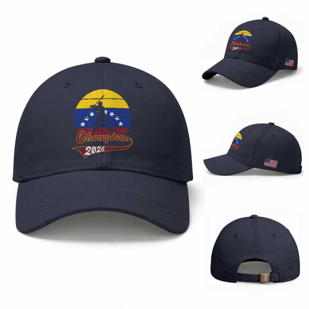 Vintage Venezuela 2026 Champions Baseball Cap Patriotic Baseball Pride Gift TS12 Baseball Cap Universal Fit Navy Print Your Wear